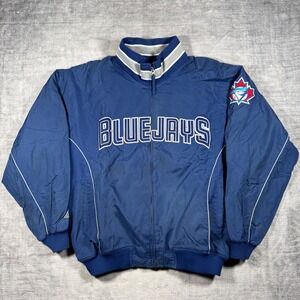 Toronto Blue Jays Jacket Mens XL Blue Vintage 90s Full Zip Fleece Lined Majestic